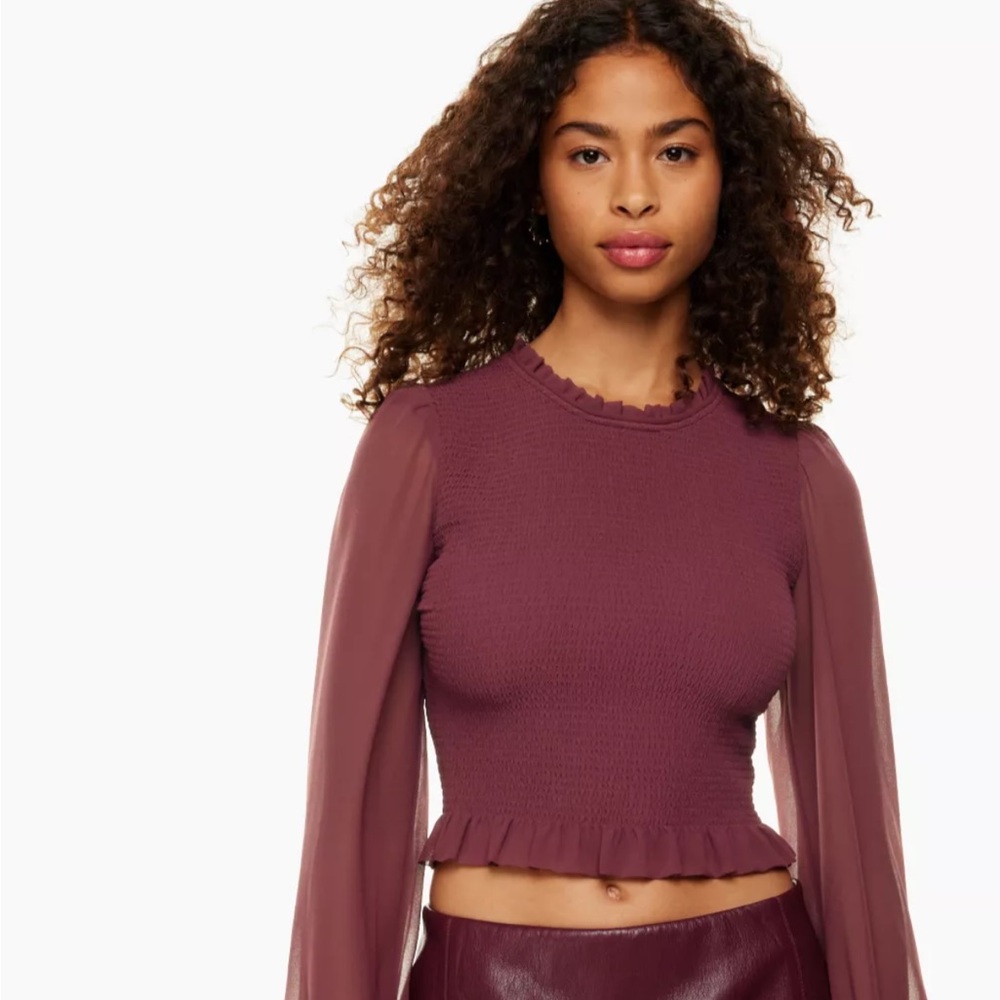 Wilfred Smocked chiffon blouse
